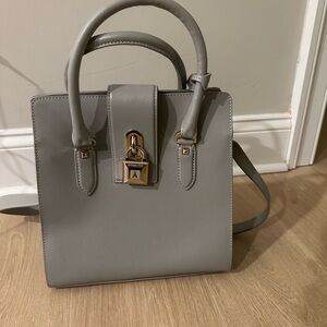 Patrizia Pepe Structured Grey Satchel with Signature Padlock – Like New